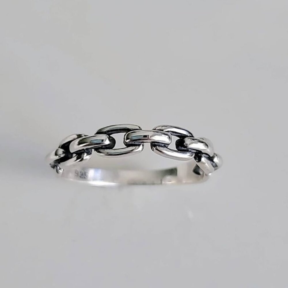 Women's 925 Sterling Silver Chain Ring Minimalist Stacking Thumb Ring Gift